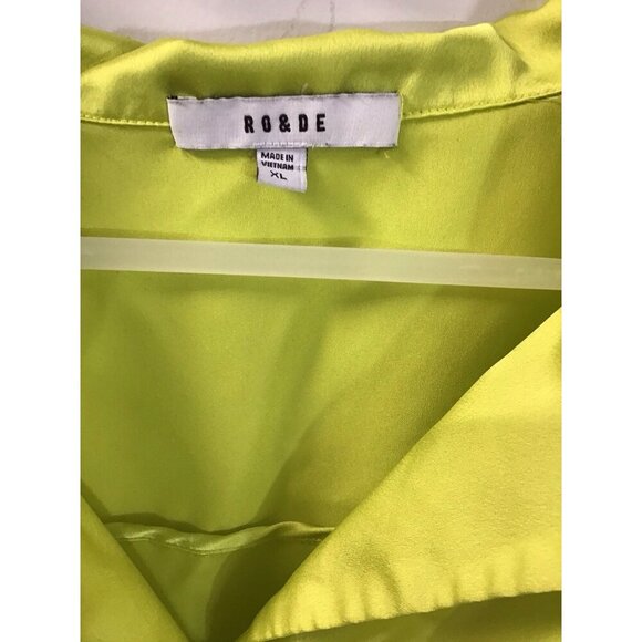 Ro & De Silky Neon Green Cropped Button Up Blouse Size XL  Shirt 💚 - Picture 4 of 4